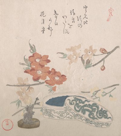 Peach Blossoms, a Seal and a Seal-box, 1800-tallet. av Kubo Shunman