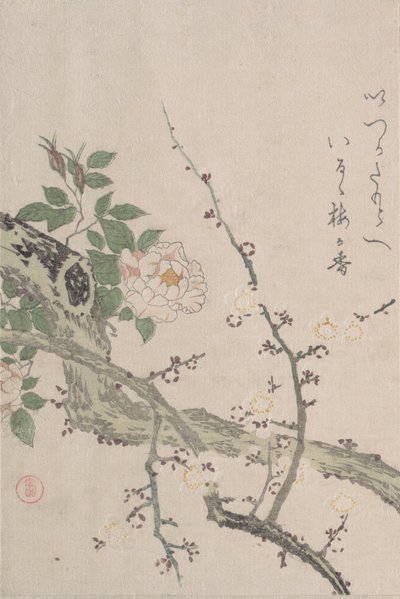 Roser og plommeblomster, 1800-tallet. av Kubo Shunman
