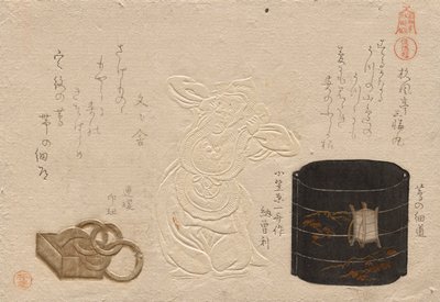 Three Antiques, fra serien Esteemed Objects: Leather; Inro?; Netsuke (Meibutsu: Kawa; do? inro?; do? netsuke) av Kubo Shunman