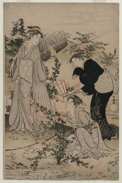 Kvinner skjærer grener av Bush Clover; Noji Tama-elven i Omi-provinsen, fra en serie uten tittel av de seks Tama-elvene av Kubo Shunman