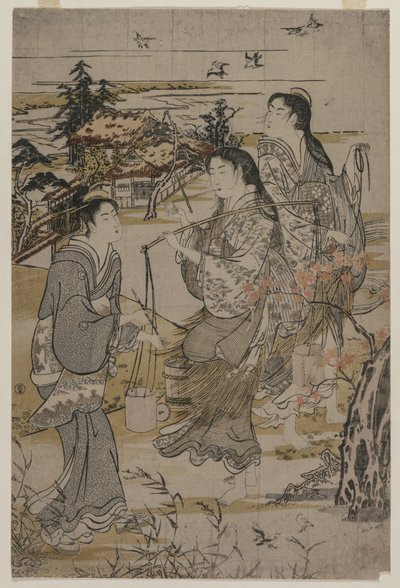 Kvinner med saltspann, Noda Tama-elven i Mutsu-provinsen, sent på 1780-tallet. av Kubo Shunman