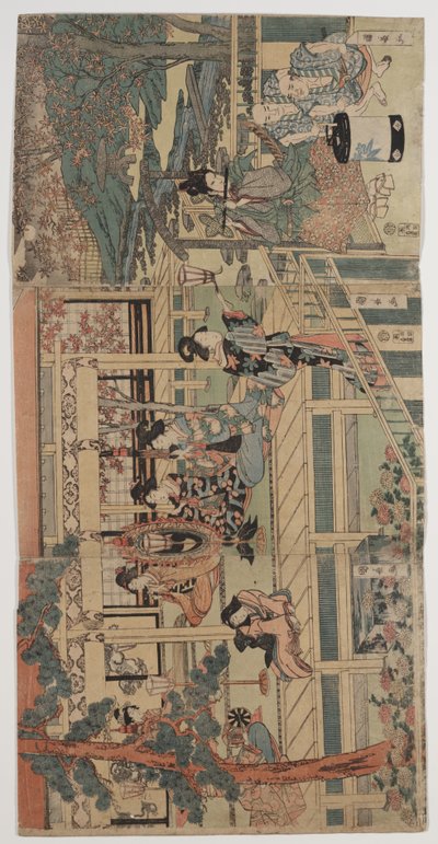 Forbipasserende nyter en kveldskonsert (fargetresnitt) av Kuninaga Utagawa