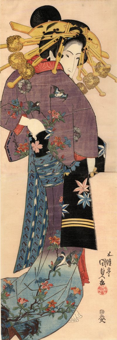 En stående BI nær, gnidd 1820 av Kunisada