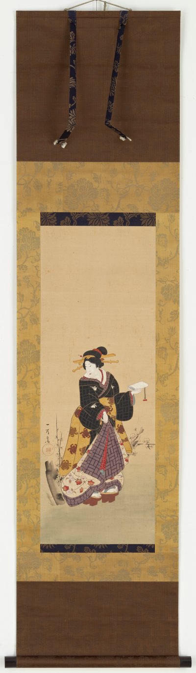 En Oiran som står ved et plommetre, midten av 1800-tallet. av Kuniyuki Utagawa