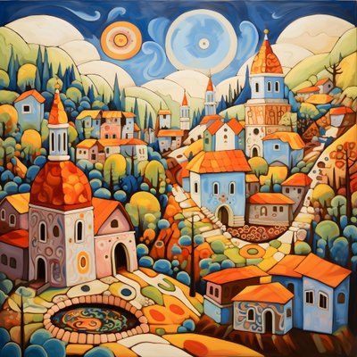 Maleri av en bulgarsk landsby, ortodokse kirke 4 av Kurt Heppke