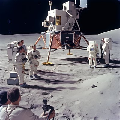 Gruppe mennesker med TV-kamera for å vise det falske Apollo 11-prosjektet 2 av Kurt Heppke