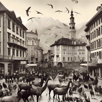 Innsbruck i et gammelt fotografi med elegante sebraer, måker, aper og leirfigurer. 4 av Kurt Heppke