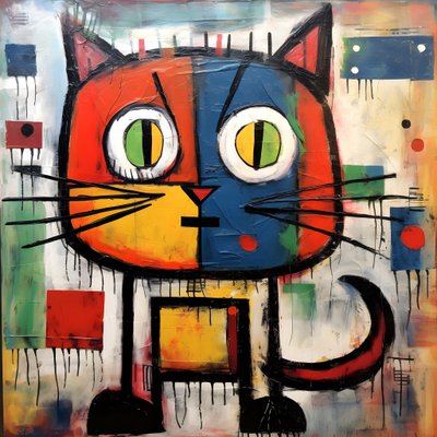 Søt katt, i stil med Picasso, Joan Miro og Basquiat 2 av Kurt Heppke