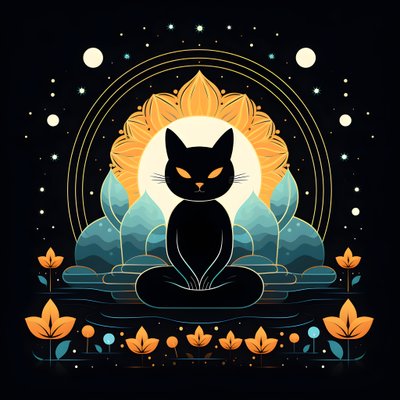 Katt i meditasjon sitter på en lotusblomst 3 av Kurt Heppke