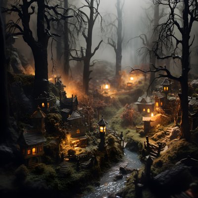 Miniatyr tilt-shift Halloween-skog med tåkete trær og en skummel atmosfære 2 av Kurt Heppke