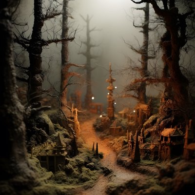 Miniatyr tilt-shift Halloween-skog med tåkete trær og en skummel atmosfære 4 av Kurt Heppke