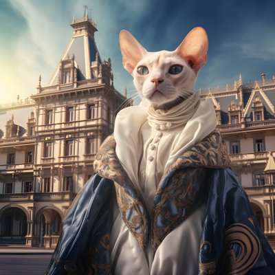 Sphynx-katt i ballkjole på bakgrunn av et praktfullt palass i middelalderstil 4 av Kurt Heppke