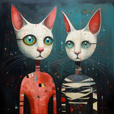 To antropomorfe katter, tomcat og katt, Kubrickian Synthetic 3 av Kurt Heppke