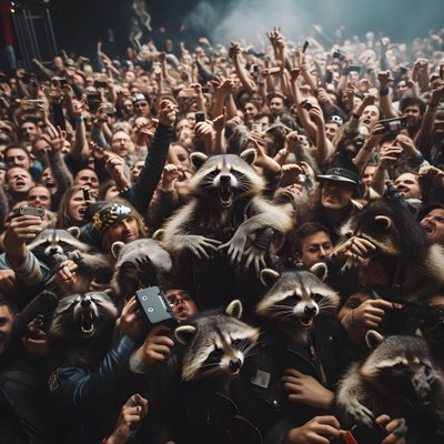 en horde med vaskebjørn på et rockeshow 1 av Kurt Heppke