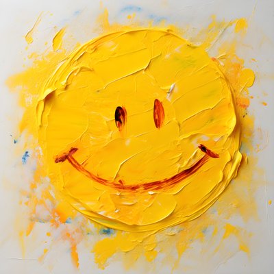 gult smilefjes malt i impasto 1 av Kurt Heppke