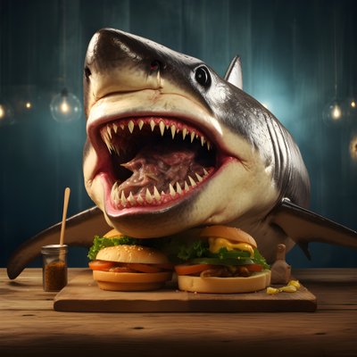 stor haihode cheeseburger med biff på trebrett 3 av Kurt Heppke