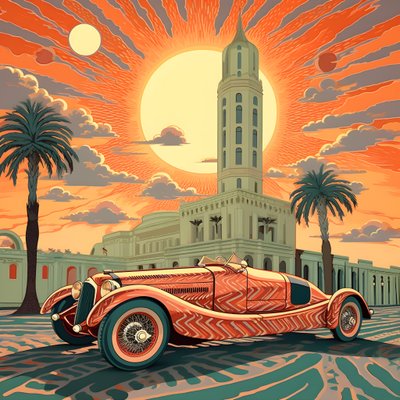 Vakkert elegant minimalistisk vattert kunstnerisk mesterverk av Shepard Fairey::1 Til minne om Monaco Grand Prix i 1940, historiske racerbiler som konkurrerer. 2 av Kurt Heppke