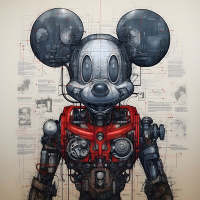 Tekniske tegninger av Cyberpunk Mikke Mus 1 av Kurt Heppke