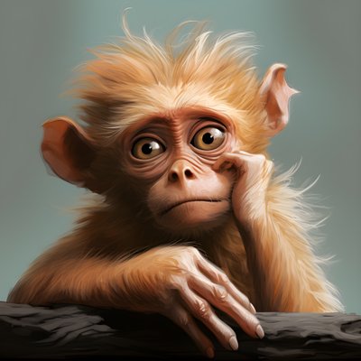 dette er en tegning av en joey-ape med et øye i stil med emosjonelle surrealistiske karakterstudier, fargelagte, ettertenksomme positurer, topcor 58mm f/1.4, karikaturlignende illustrasjoner, #vfxfriday, solarizing master 2 av Kurt Heppke