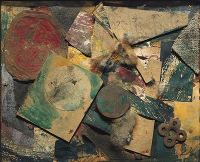 Merz Bilde 9A, Bilde med Checker; Merzbild 9A bilde med brikke av Kurt Schwitters