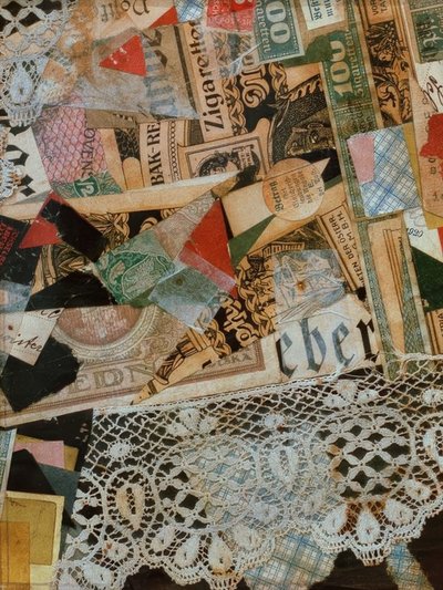 Merz tegning 297 gul av Kurt Schwitters