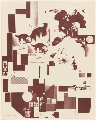 Uten tittel, nr. 5 av 6 fra porteføljen Merz 3. Kurt Schwitters 6 litografier. Merz mappe. Første portefølje av Merz forlag (Merz 3. Kurt Schwitters 6 lithos. Merz Portfolio. First Portfolio of the Merz Publisher) av Kurt Schwitters