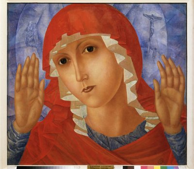 Medfølelsens jomfru. Maleri av Kuzma Sergeevich Petrov Vodkin (Petrov-Vodkin) (Kouzma Petrov Vodkin) (Petrov-Vodkin) (1878-1939), olje på lerret av Kuzma Sergeevich Petrov Vodkin