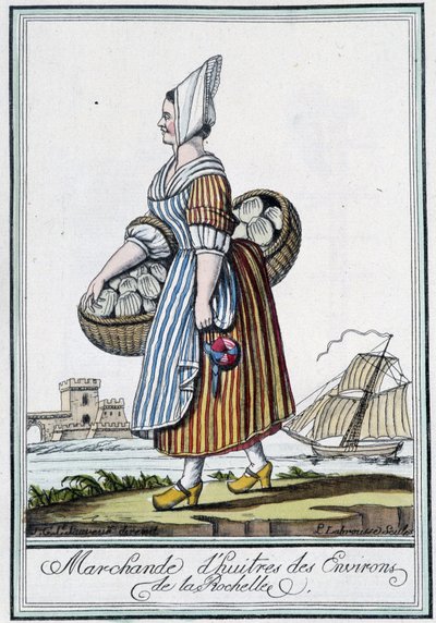 Østershandler rundt La Rochelle (Charente Maritime) - i "" Travel encyclopedia"" av J. Grasset St Sauveur, Deron, Paris av L.F. Labrousse