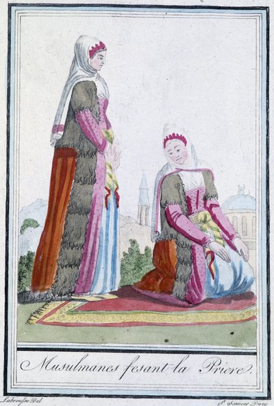 Muslimer ved bønn - i "" Encyclopédie des voyages"" av J. Grasset St Sauveur, red. Deroy, Paris av L.F. Labrousse