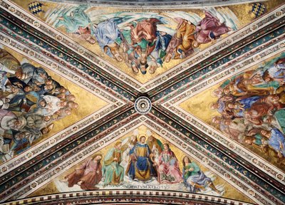 Freskomalerier av Giovanni da Fiesole kjent som Fra Angelico og Luca Signorelli, kapellet til Madonna di San Brizio, katedralen i Orvieto. Italia av L Fra Angelico and Signorelli