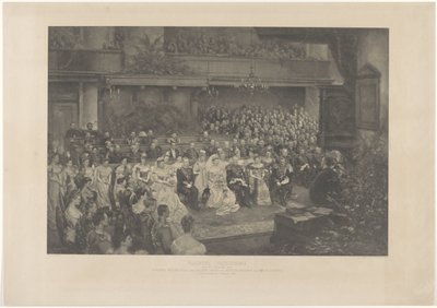 Høytidelig velsignelse av ekteskapet til dronning Wilhelmina av Nederland og hertug Hendrik av Mecklenburg i Haag, 7. februar 1901 (tittel på objekt) av L. Angerer