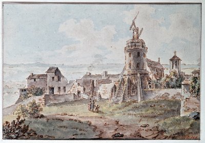 En Chappe-telegraf på toppen av et tårn, av Goblain, sent på 1700-tallet av L. Goblain