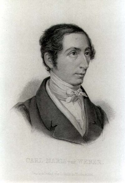 Portrett av Carl Maria von Weber (1786-1826) tysk komponist (gravering) (s/hvitt foto) av L. Holle