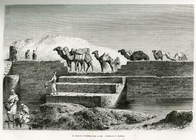 Reservoir of Abdullah, Saudi-Arabia, illustrasjon fra "Pilgrimage to Nejd, the cradle of the Arab race", publisert i World Tour, ledet av Edouard Charton (1807-1890) 1882 (litho) av Lady Anne Blunt