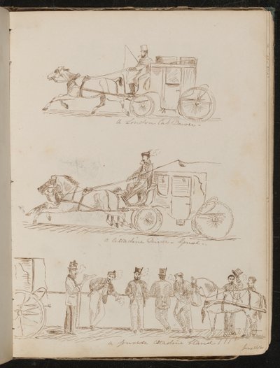Studier av "en drosjesjåfør i London", "en Cittadine-sjåfør - Genova" og "en genovesisk Cittadine-stand", datert "26/61 juni" av Lady Butler