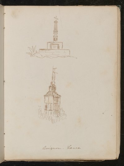 To arkitektoniske studier av monumenter, plassering kjent som "avignon - Frankrike" av Lady Butler