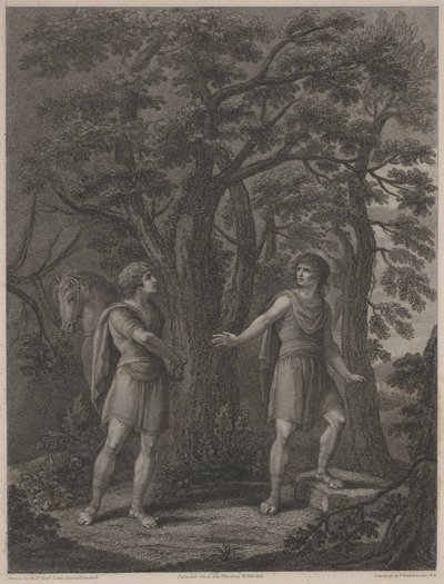 Illustrasjon fra "Palamon and Arcite", trykk laget av Francesco Bartolozzi 1797 (stippgravering) av Lady Diana (after) Beauclerk
