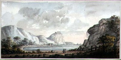 Landskap med to figurer med utsikt over en bukt, ca. 1825 (akvarell på papir) av Lady Egerton