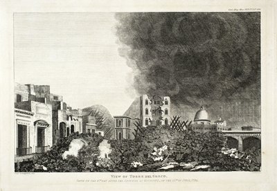 Utsikt over Torro del Greco: Tatt den 8. dagen etter Vesuvs utbrudd, 15. juni 1794, 1822 (gravering og etsning) av Lady H. Fitzgerald