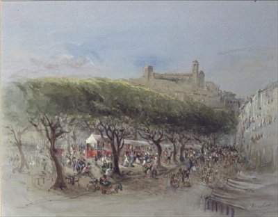 The Market, Cannes (akvarell) av Lady Honoria Cadogan