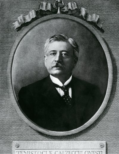 Portrett av Temistocle Calzecchi Onesti (1853-1922), italiensk fysiker og oppfinner, etsing etter fotografi av Amadeo (after) Modigliani