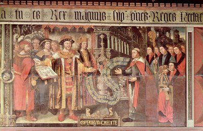 Biskop Robert Sherburne med Henry VIII (1491-1547) ca. 1508-36 (veggmaleri) av Lambert Barnard