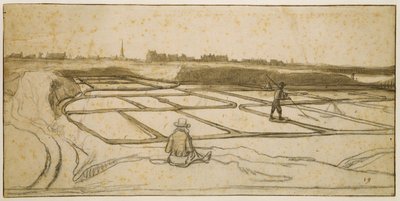 Saltgruvedrift i Le Croisic, 1645 (kritt, penn og pensel på papir) av Lambert Doomer