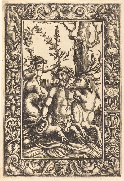 Mytologisk marint emne av Lambert Hopfer after Nicoletto da Modena