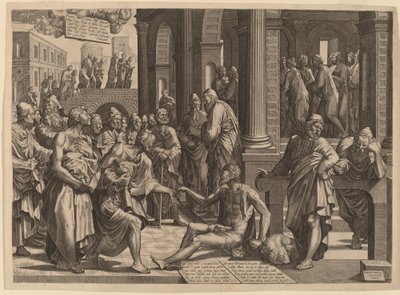 Apostlene Peter og Johannes helbreder den lamme av Lambert Suavius