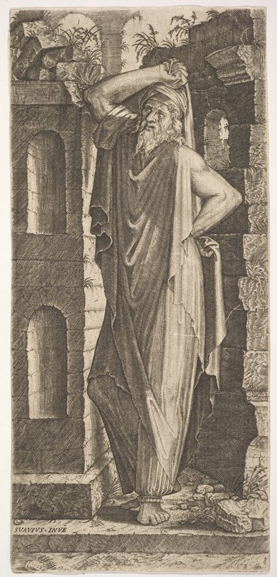 St. Philip, stående med venstre hånd på hoften og høyre hånd hvilende på hans he..., 1545. av Lambert Suavius