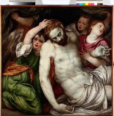 Pieta et anges (Pieta med engler) Maleri av Lambert Sustris (1515-1584) 1500-tallet Sun 83x84 cm Musei di Strada Nuova Genes av Lambert Sustris