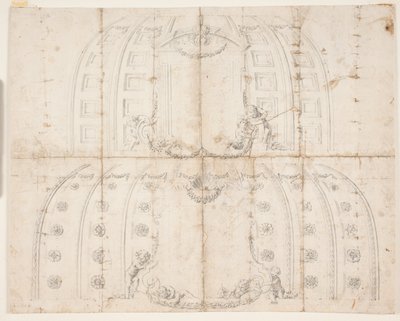 Frederiksborg slott, publikumssal. To forskjellige utkast til takdekorasjon for kuppelen av Lambert van Haven