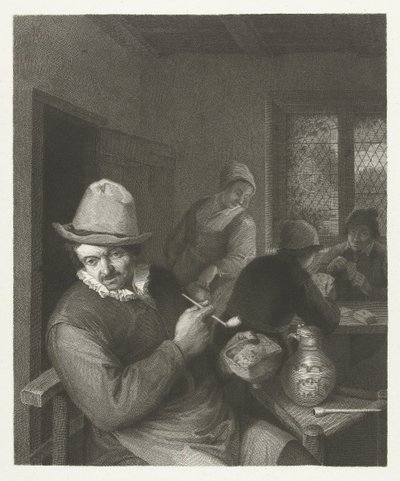 Pubscene med mann som stopper en pipe av Lambertus Antonius Claessens