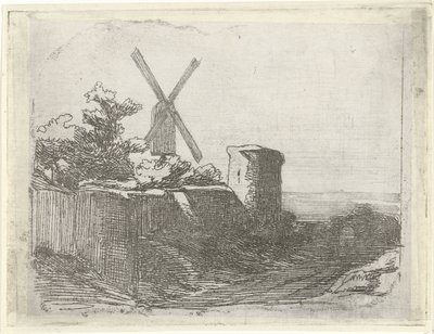 Ruin med mølle av Lambertus  Hardenberg